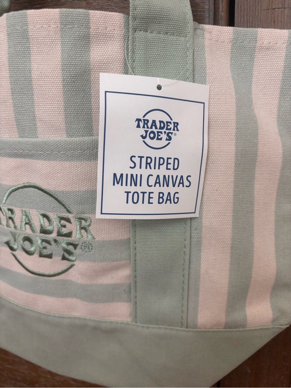 Trader Joe’s Striped Mini Canvas Tote - Sage Green & Cream - Picture 3 of 3